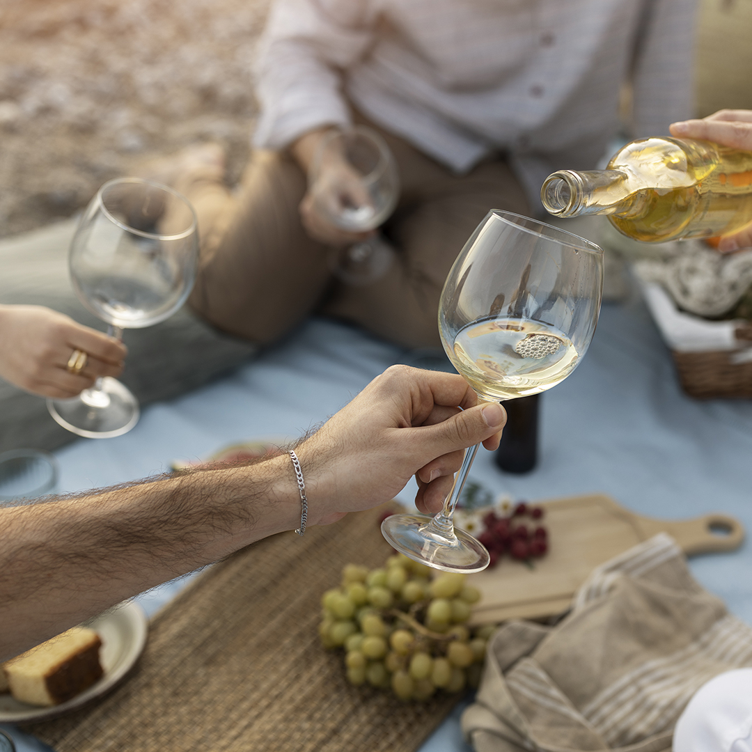 amici-spiaggia-con-vino-e-uva