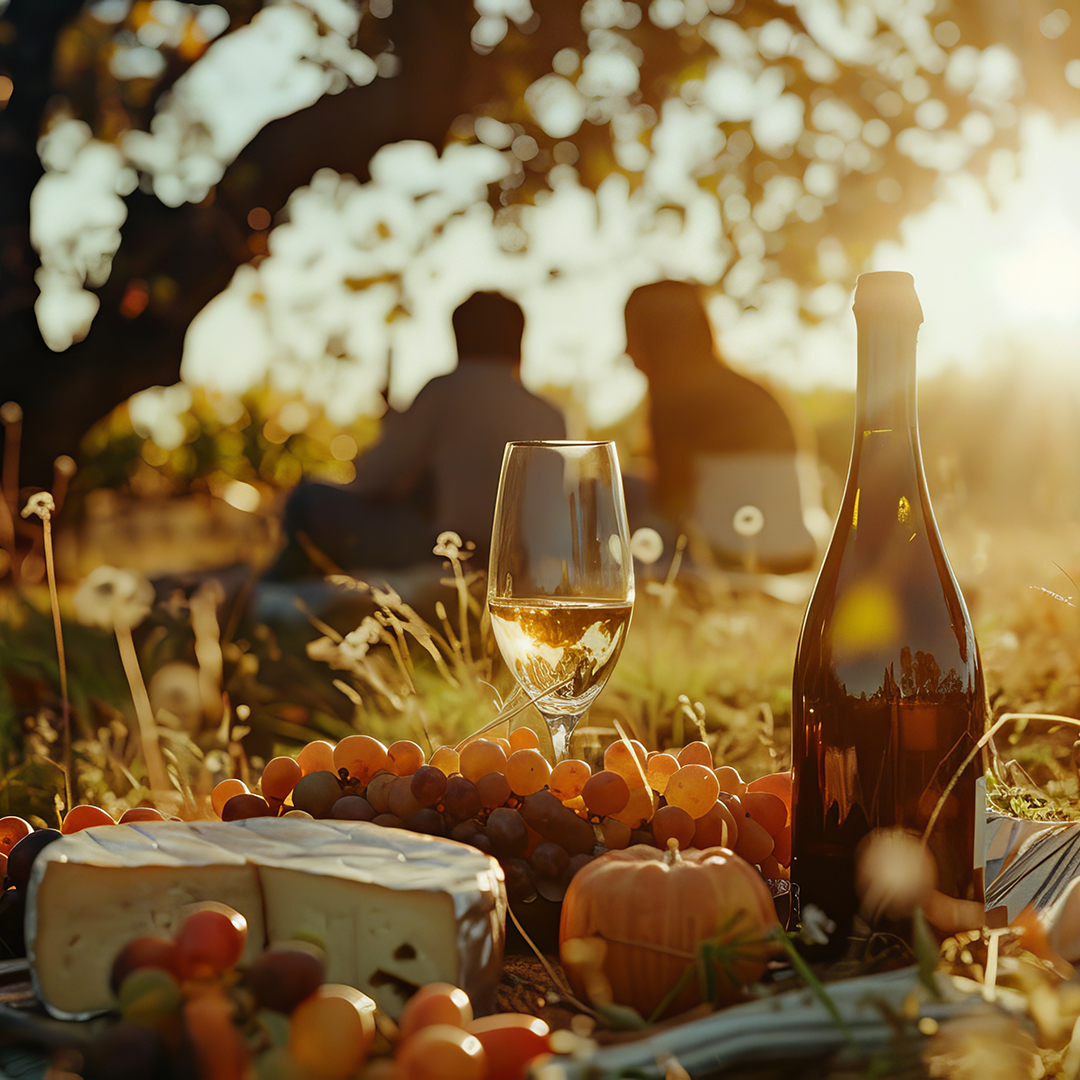 film photography 35mm, hyper-realistic photo, a diverse couple enjoying An elegant still life of a picnic setup in a vineyard, with a focus on wine tasting and local cheeses,. --ar 3:2 --v 6 Job ID: 0f08265a-971d-4ba7-8b55-e21a0cf3f0b5